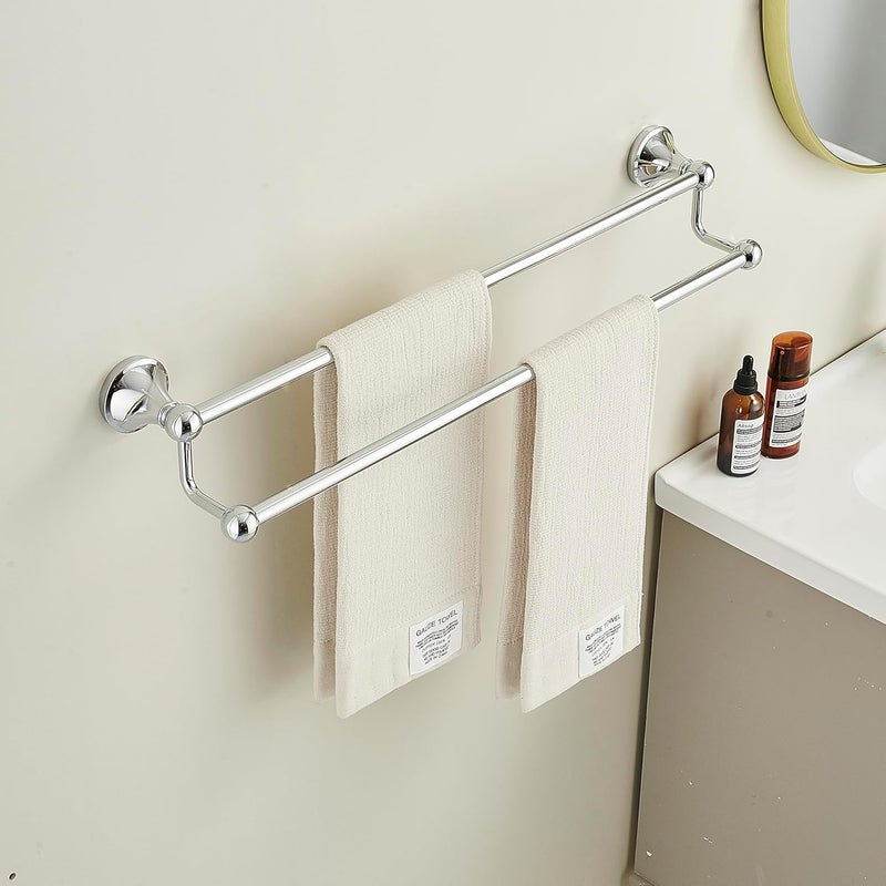 Ntipox Antique Bathroom Double Towel Bar Chrome, 24 Inch Towel Racks for Bathroom Wall Mounted,Bathroom Towel Holder,Bathroom Two Towel Hanger Rod - Image 2